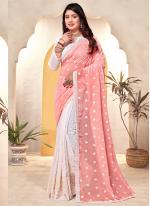 Georgette Peach Wedding Wear Embroidery Work Saree